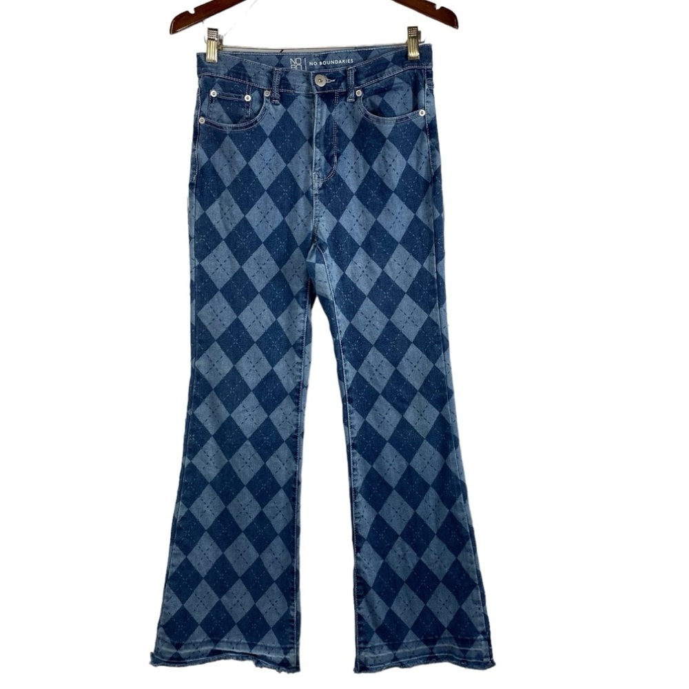 No Boundaries Argyle Print Flare Jeans Size 9